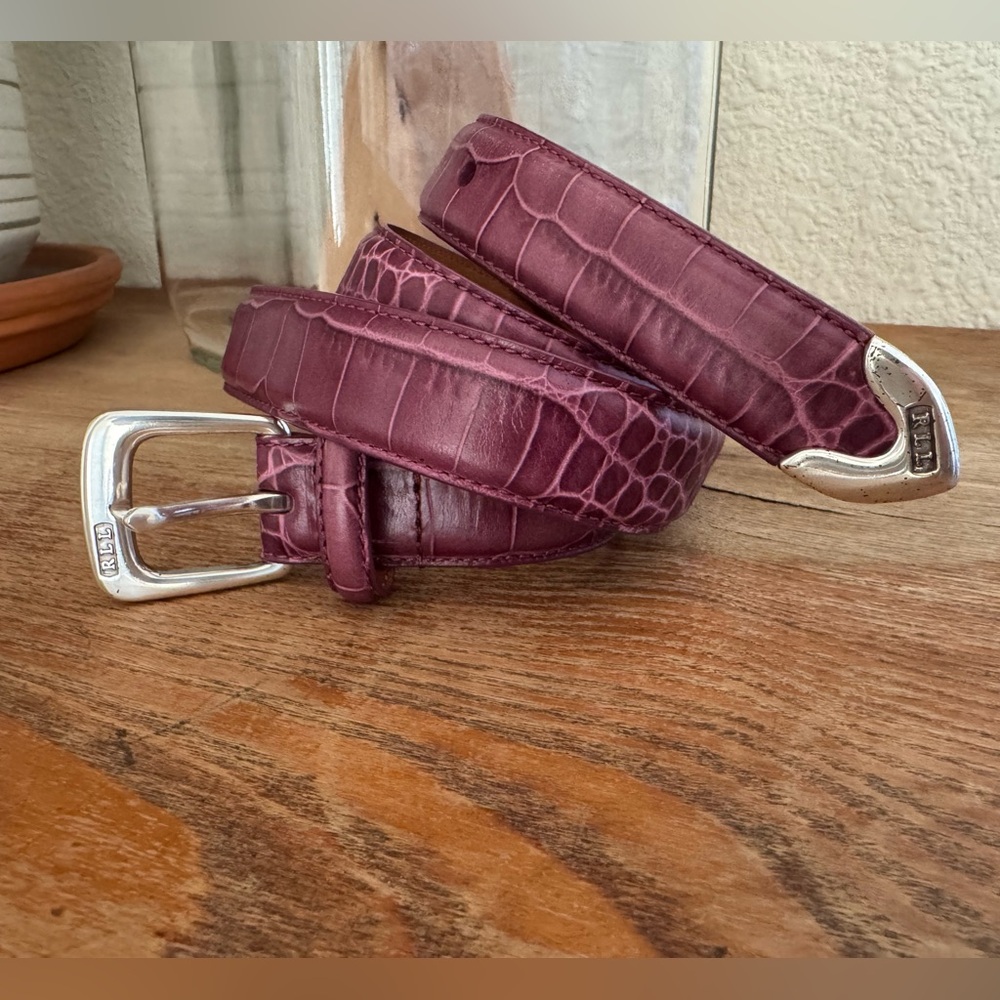 Lauren Ralph Lauren Italian Leather Croc Embossed Belt Purple burgundy Medium